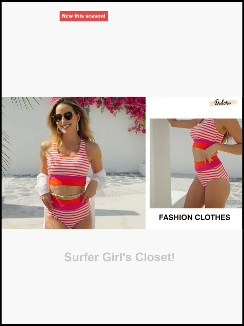 High Waisted Bikini Set Two Piece Swimsuit Color Block Scoop Neck